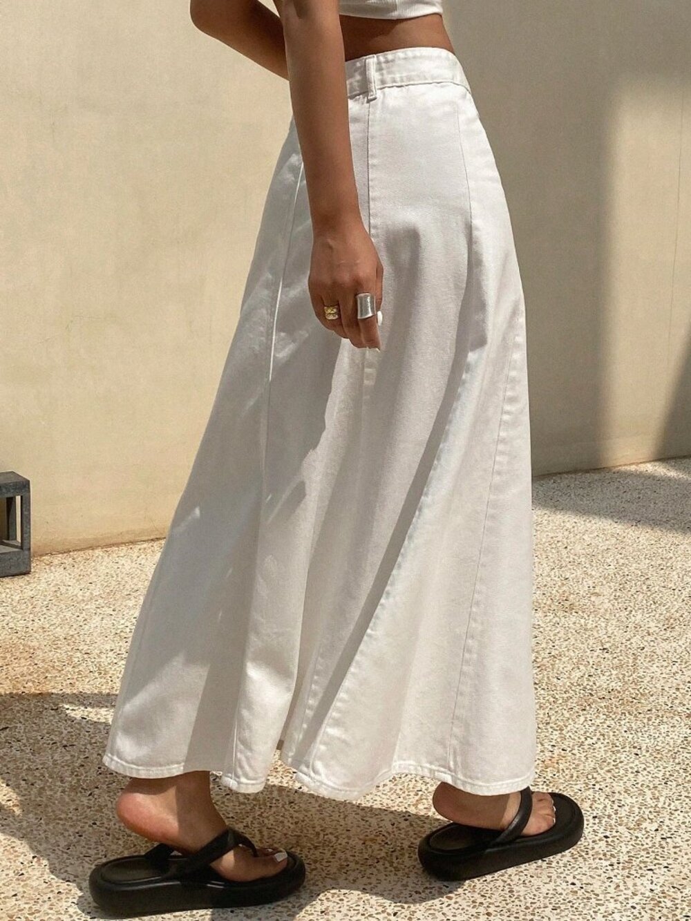 White Casual Women's Plain A-Line Denim Skirt - Picture 3 of 9